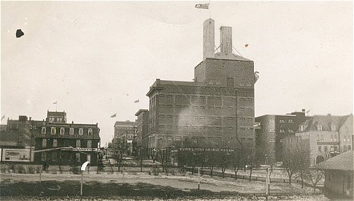 Looking south from CPR grounds: Grandview Hotel and McKenzie Seeds