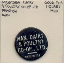 Milk Token: Manitoba Dairy and Poultry Co-op, Brandon