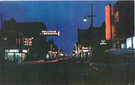 Rosser Avenue at night in the 1950s
