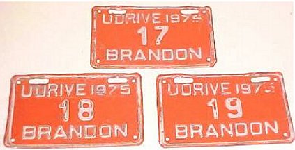 Brandon U-Drive Licene Plates 1975