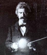 Mark Twain in the labratory of Nikola Tesla, the inventor. It was taken in the spring of 1894